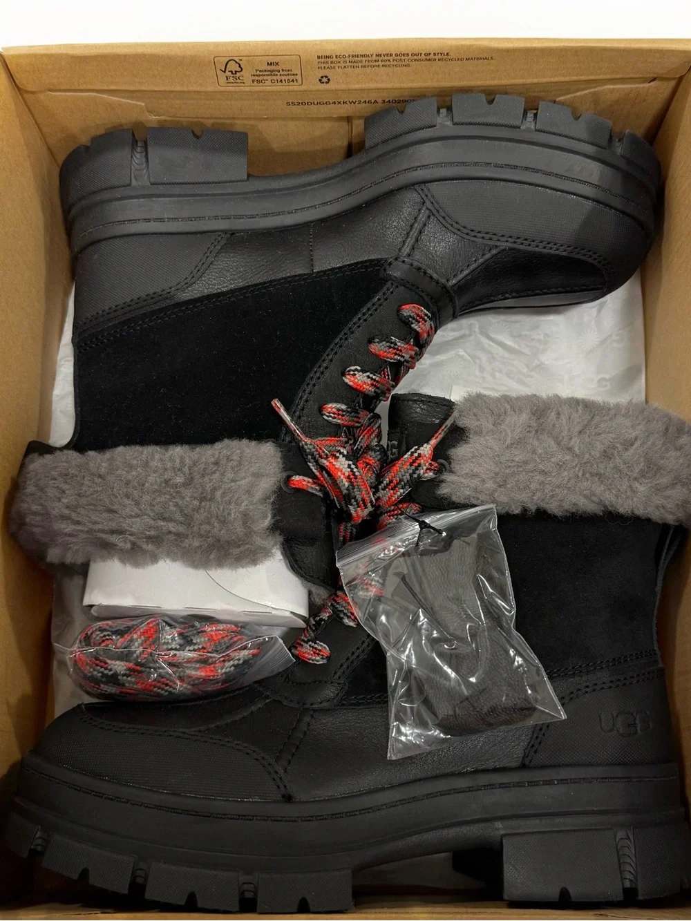 UGG Ashton Addies black waterproof boots with charcoal gray fur lining | Size 8